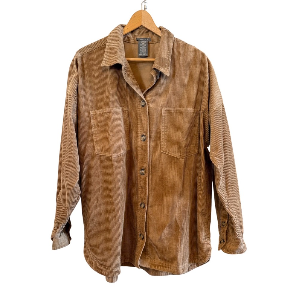 Matty M Wms Casual Camel Brown Corduroy Button Down Shirt/Shacket w/Pockets Sz L
